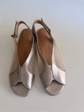 Metallic Slingback Peep-Toe Heels in Silver